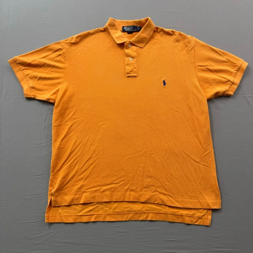 Polo Ralph Lauren Mens Large Orange Cotton Pique Short Sleeve Pony Polo Shirt